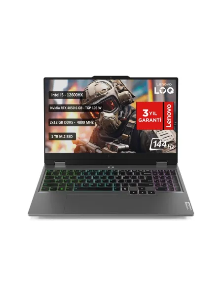 Lenovo LOQ 83GS00RYTR Intel Core i5 12600HX 24GB 1 TB SSD RTX4050 Freedos 15.6″ FHD Notebook