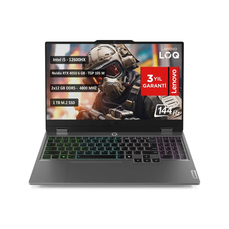 Lenovo LOQ 83GS00RYTR Intel Core i5 12600HX 24GB 1 TB SSD RTX4050 Freedos 15.6″ FHD Notebook